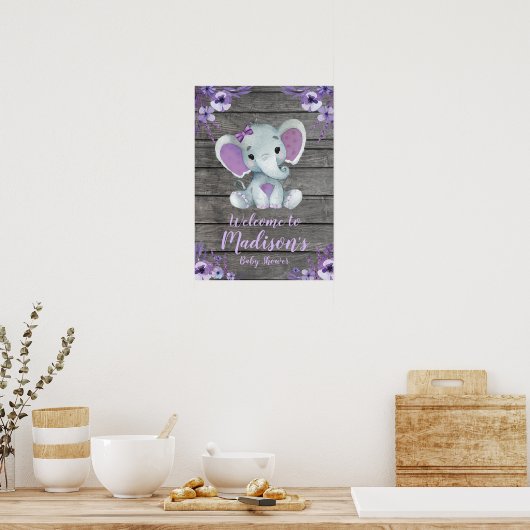 Poster Affiche de bienvenue Elephant Rustique Purp (Cuisine)