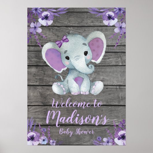 Poster Affiche de bienvenue Elephant Rustique Purp (Devant)