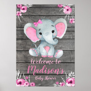 Poster Affiche de bienvenue Elephant Rustique Rose