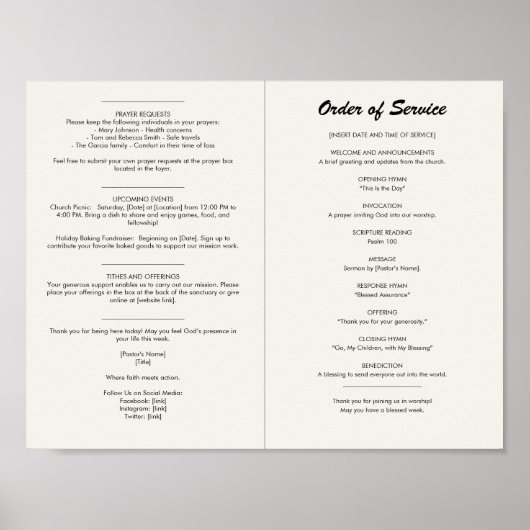 Poster Affichette du bulletin d'église (Devant)