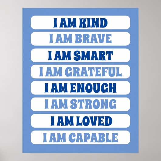 Poster Affirmations Bleues pour Enfants pour Décor Nourri (Devant)