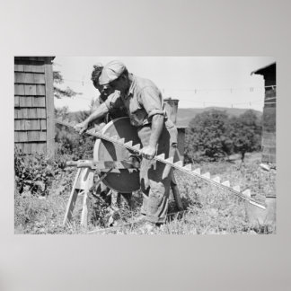 Poster Affûter une mise en oeuvre agricole, années 1930