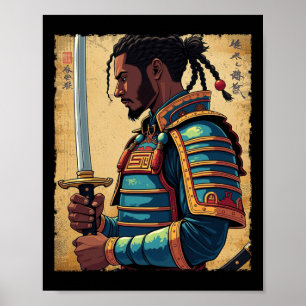 Poster Africain Samurai Vintage Afro Américain Bushido Wa