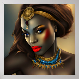 Poster Africaine exotique Magnifique femme rouge tête bij