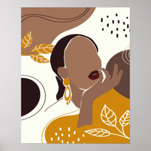 Poster African American Art, Leaf Girl Print, Black Woman
