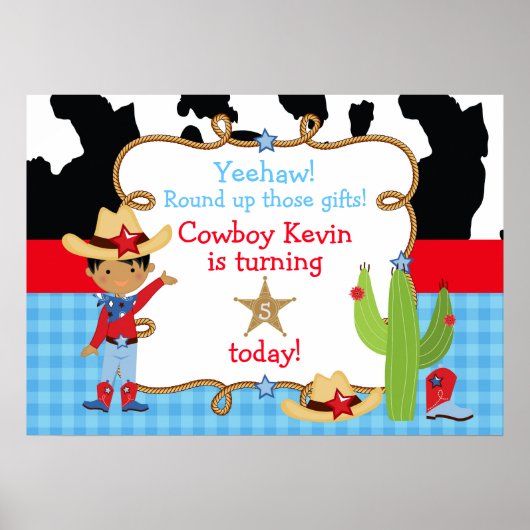 Poster African American Cowboy Western Birthday Party (Devant)