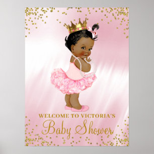 Poster African American Princess Baby Shower Welcome Sign