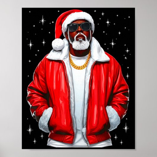 Poster African American Santa Christmas Pajamas Cool Blac (Devant)