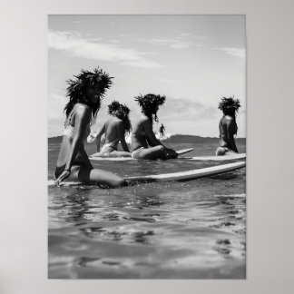 Poster African American Women Surfing Print, Black and Wh