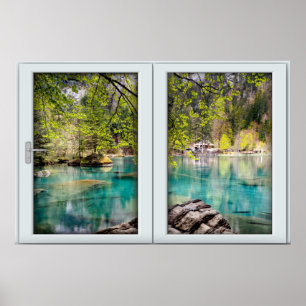 Poster African Blue Lagoon White 2 Pane Window Illusion