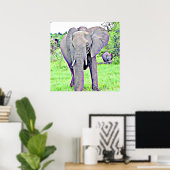 Poster African Elephant Mama et Baby Painted Artwork (Bureau à domicile)