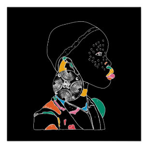 Poster African Girl Line Art coloré