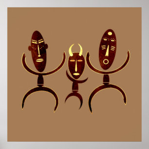 Poster African tribe dance scene rock carving