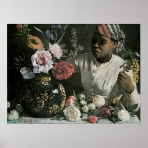 Poster African Woman Peonies by Frederic Bazille, Flowers