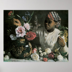Poster African Woman Peonies by Frederic Bazille, Flowers