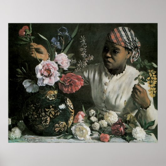 Poster African Woman Peonies par Frédéric Bazille, Fleurs (Devant)