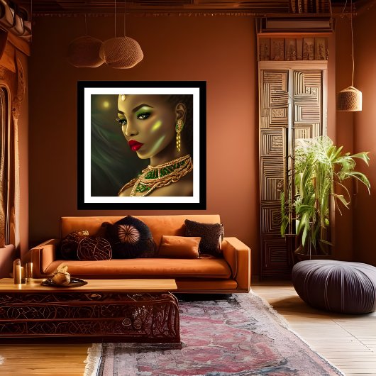 Poster Afrique exotique Glamour femme rouge lèvres vertes