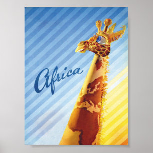 Poster Afrique Giraffe coloré Vintage voyage rétro