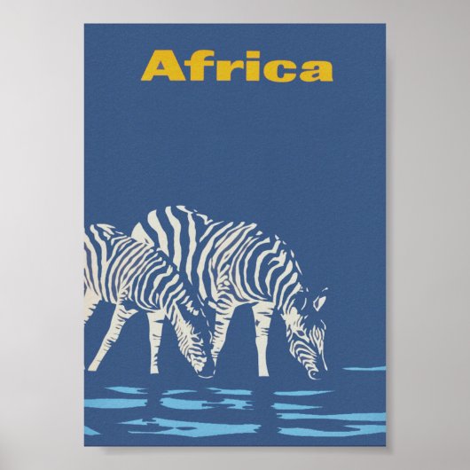 Poster Afrique Zebras Vintage voyage d'eau potable (Devant)