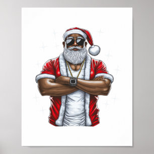 Poster afro-américain père Noël noël cool de pyjama noir
