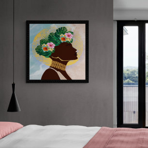 Poster Afro-Américaine Femme Florale Couronne