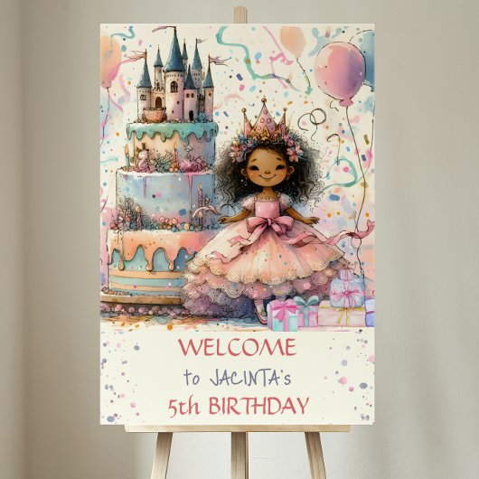 Poster Afro American princess 5th Birthday Castle cake