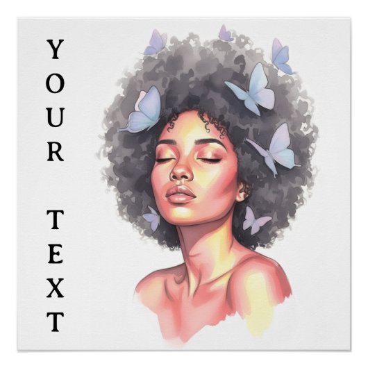 Poster Afro Beauty with Butterflies – Watercolor Portrait (Devant)