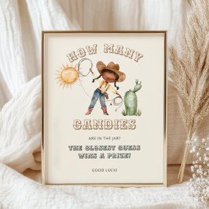 Poster Afro Cowgirl Baby shower Combien De Candies Jeu
