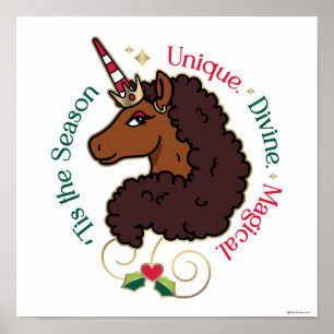 Poster Afro Unicorn 'Tis Season Holiday Unicorn