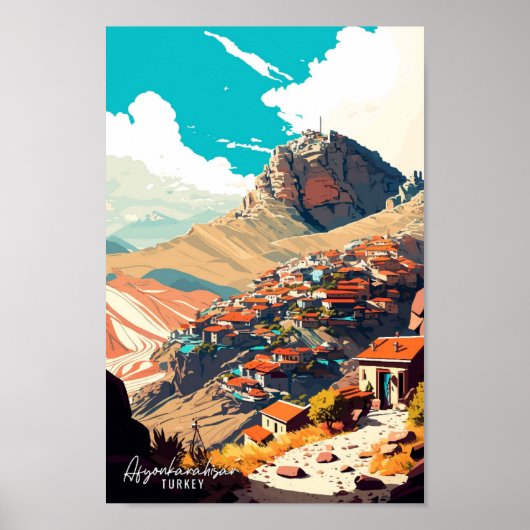 Poster Afyonkarahisar Turquie illustration de voyage vint (Devant)