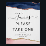 Poster Agate bleue et rousse Signer Faveurs<br><div class="desc">Floral bébé genre révéler les faveurs de la fête signe avec belle main bleue et rose peint agate</div>