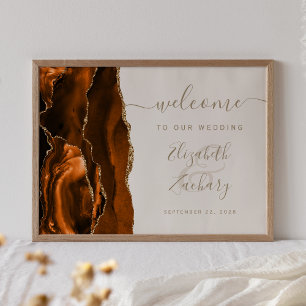 Poster Agate Brûlé Orange Gold Ivory Mariage Bienvenue