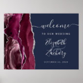 Poster Agate Burgundy Silver Marine Blue Mariage Bienvenu (Devant)