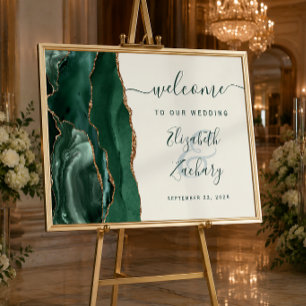 Poster Agate Émeraude Vert Or Ivoire Mariage Bienvenue