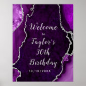 Poster Agate mauve et argent Accueil d'anniversaire (Devant)