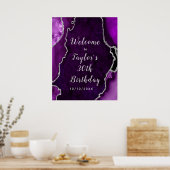 Poster Agate mauve et argent Accueil d'anniversaire (Cuisine)