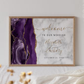 Poster Agate violet or marbre Mariage Bienvenue