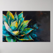 Poster Agave verte Cactus Peinture sud-ouest Noir (Devant)