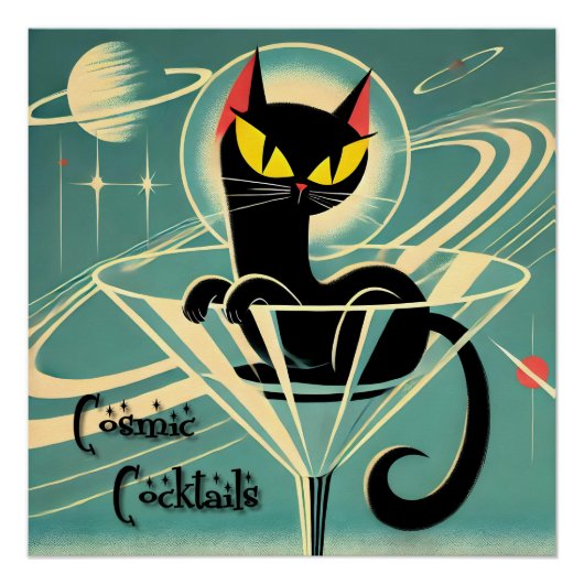 Poster Âge atomique Futuriste de l'espace Noir Cat Martin (Devant)
