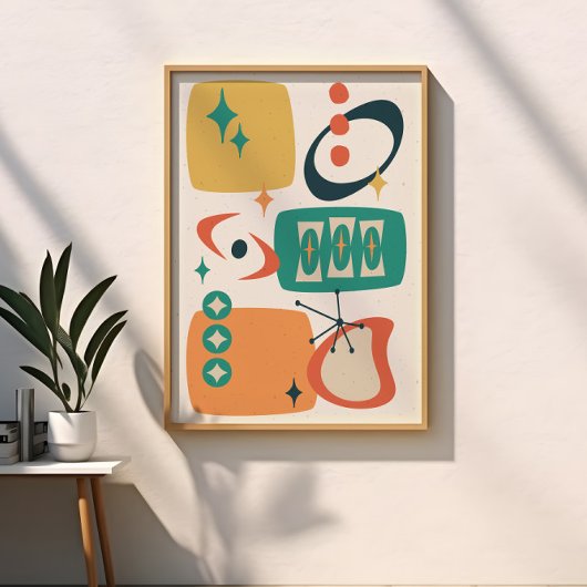 Poster Âge Atomique Milieu de Siècle Abstrait Sarcelle Or