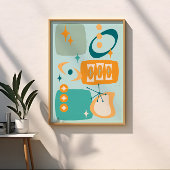 Poster Âge atomique milieu du siècle Abstrait Aqua Orange