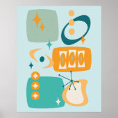 Poster Âge atomique milieu du siècle Abstrait Aqua Orange (Devant)