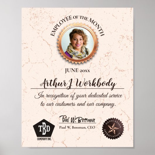 Poster Aged stone employee photo recognition certificate (Devant)