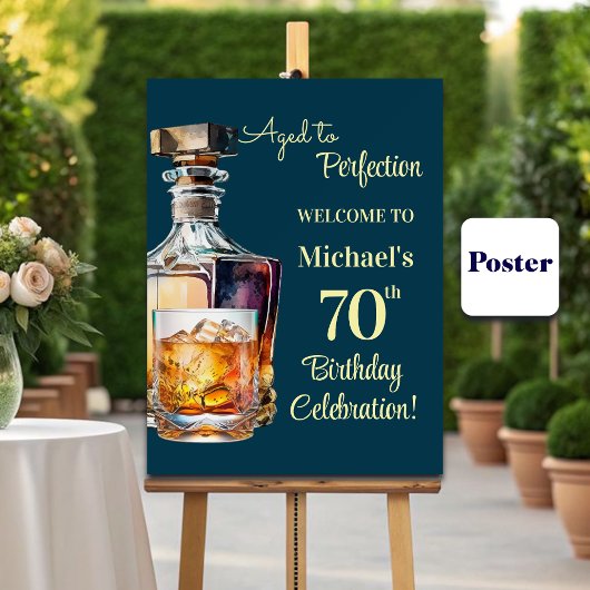 Poster Aged to Perfection Men 70th Whiskey Birthday