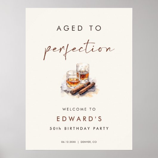 Poster Aged to Perfection Whisky & Cigar Birthday Welcome (Devant)