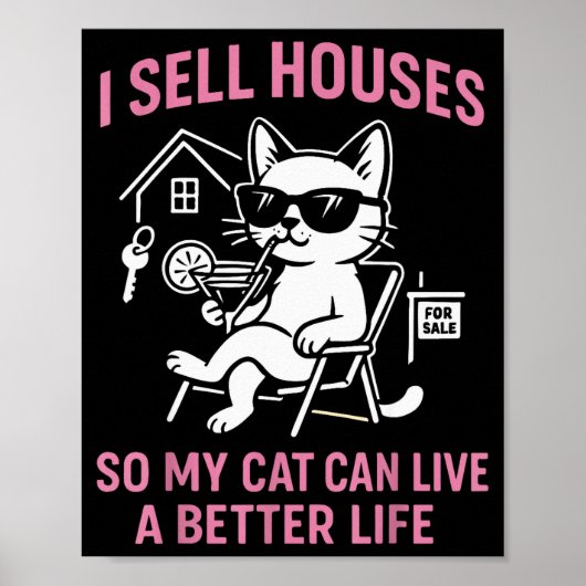 Poster Agent immobilier chat je vends des maisons pour qu (Devant)