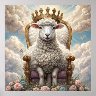 Poster Agneau avec une couronne sur un trône