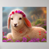 Poster Agneau de Pâques mignon avec des fleurs - (Devant)