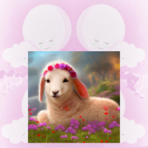 Poster Agneau de Pâques mignon avec des fleurs -