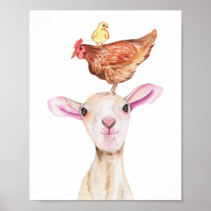 Poster Agneau mignon Poulets de Baryard Aquarelle